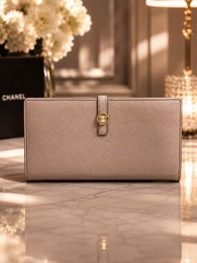Chanel Long Wallet Light Gray Lilac Leather CC Snap Closure | Dust Bag/Shpg Bag